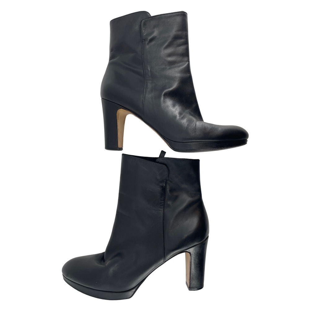 Nine West Protege Leather Ankle Boots Womens 8M Black‎ Block Heel Platform Zip